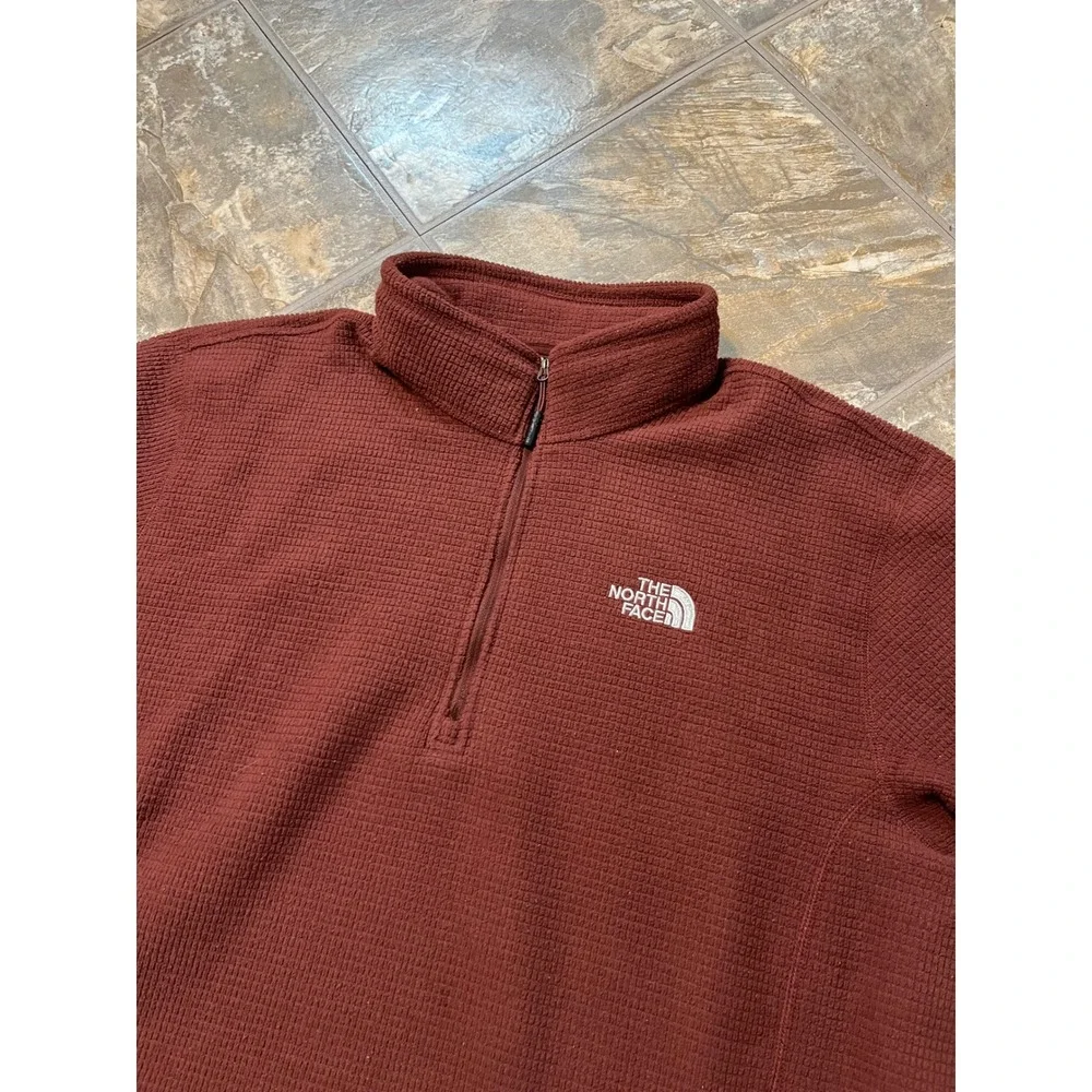 The North Face Pullover Mens XL Burgundy Waffle Grid Fleece 1/4 Zip